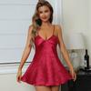 Sexy short backless home nightdress, solid color summer jacquard V-neck suspender skirt simulation silk thin dress women