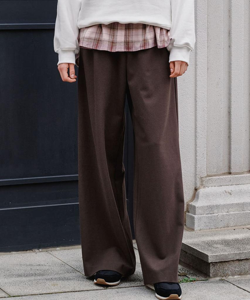 MALOUPE 2168 Brushed Four-Way Stretch Wide Pants (Brown)