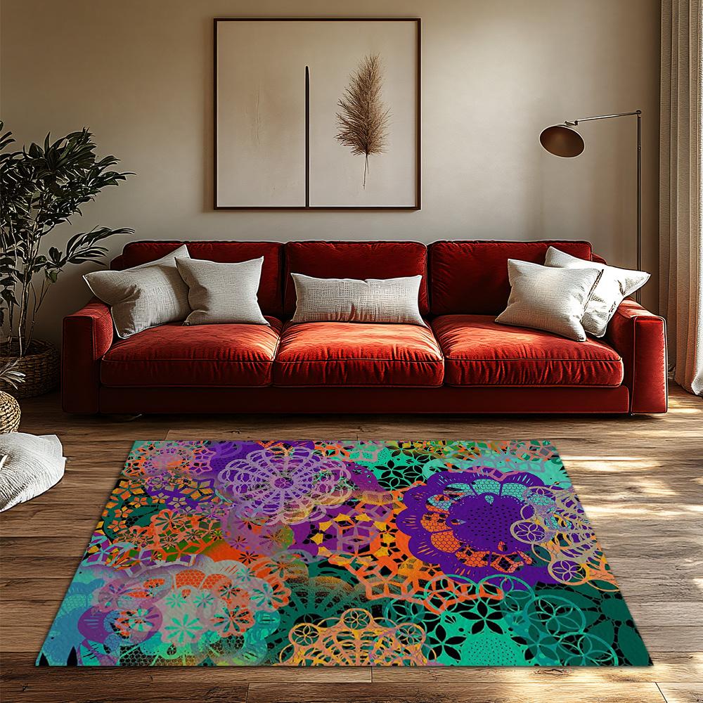 Unique Mandala Pattern Floor Mat Non-Slip Entrance Rug Home Decor Living Room Bedroom Carpet Washable Area Rug Modern Abstract D