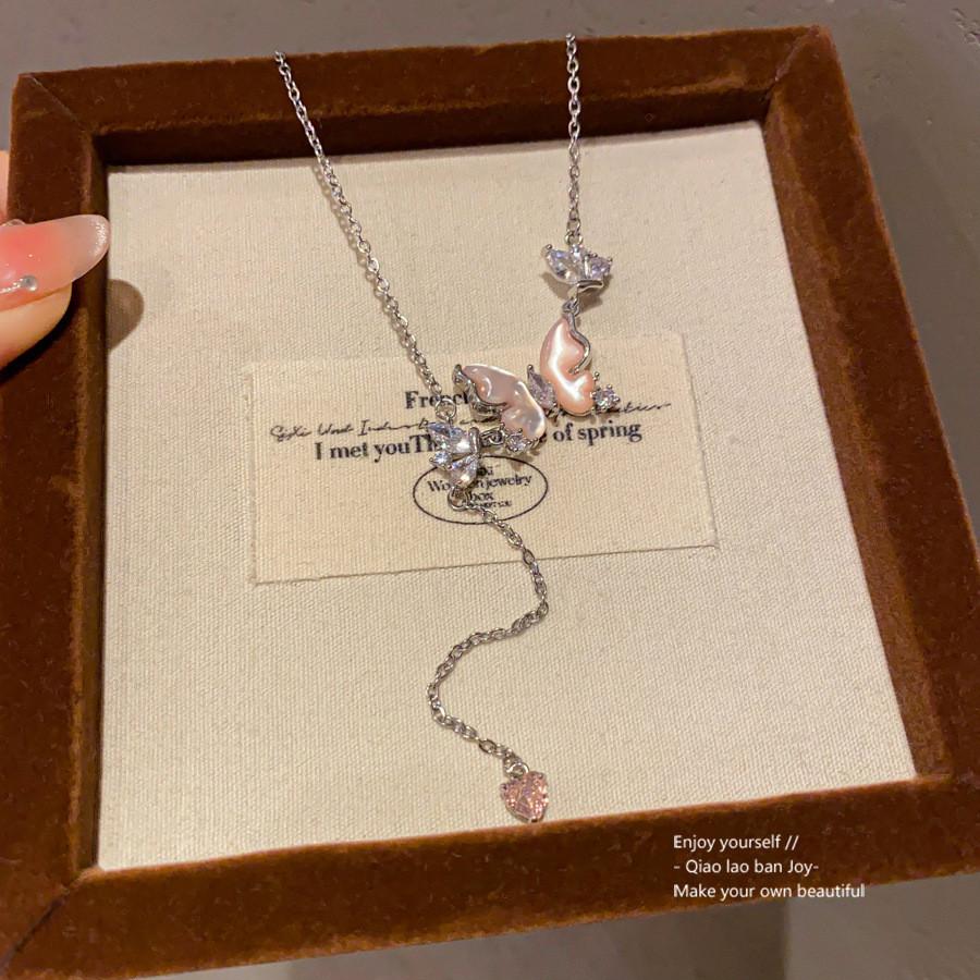 Halsband med hänge i rostfritt stål med djurmotiv, zirkonia och fjärilsdesign för kvinnor