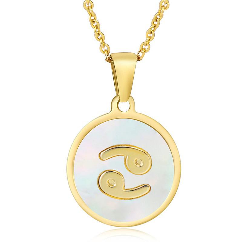 Elegant European & American Zodiac Pendant Necklace - Women's Gold Stainless Steel Constellation Charm