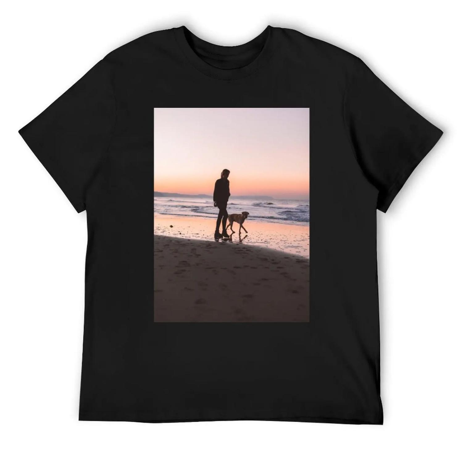 A walk with your DOG T-Shirt blue archive cotton man t-shirts oversized Men s clothing S