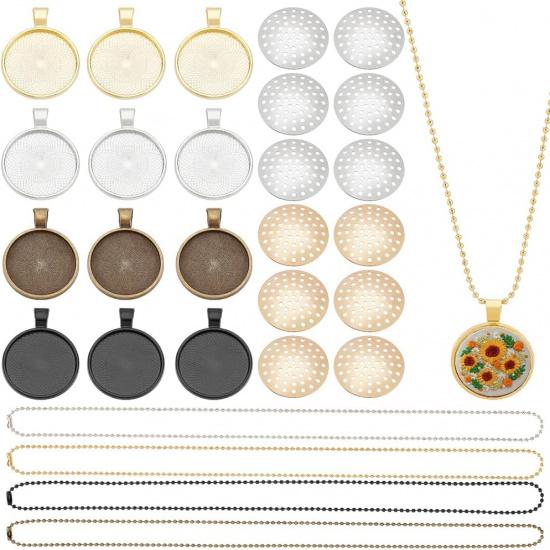 FREEBLOSS 12 Set Round Bezel Pendant Trays Necklace Pendant Blank Frame for Embroidery Round Pendant Tray Charm DIY Jewelry Making Kit for Necklace