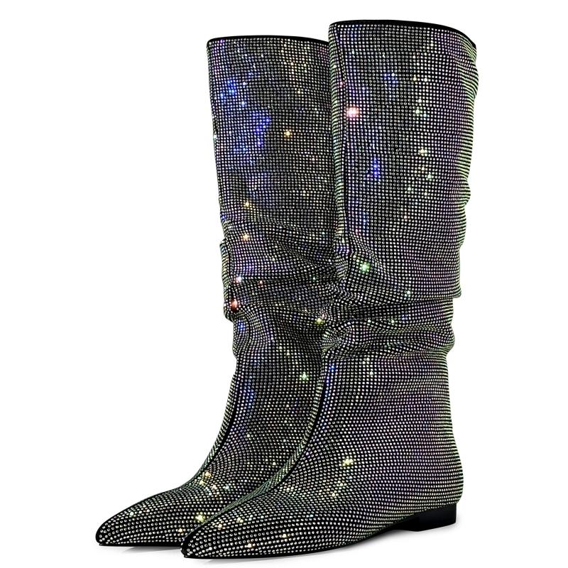 Luxury Crystal Knee High Boots For Women 2025 New Trends Autumn Winter Long Shoes Female Western Boot Large Size Brand Crystal