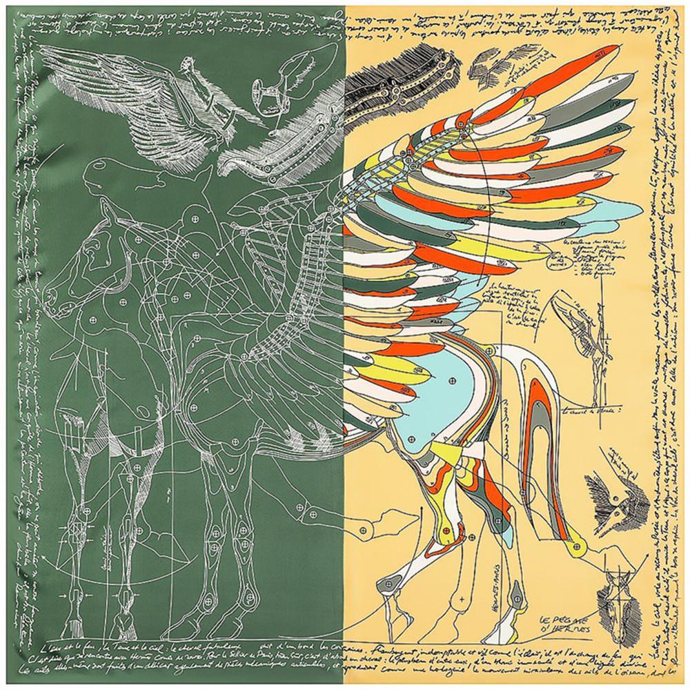 POBING Silk Scarf Women Large Shawls Horse Print Stoles Square Bandana Luxury Kerchief Big Hijab Scarf Female Foulards 130CM