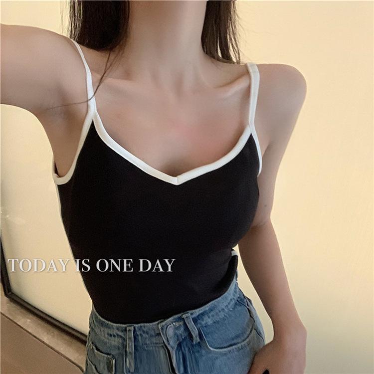 2026 Spring-Summer Women's V-Neck Cotton Camisole with Built-in Bra, Slim Fit Inner/Outer Wear