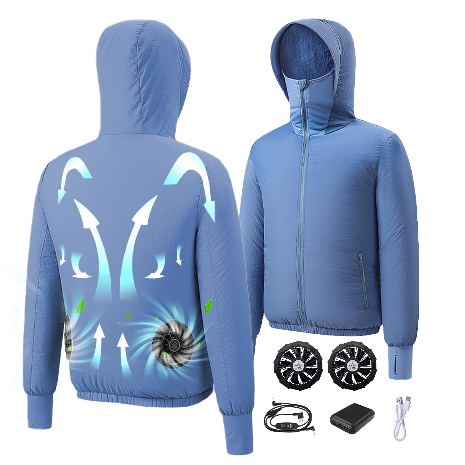 

YORIYOI Лонгслив для мужчин и большая футболка для работы с вентилятором с охлаждающей 3D циркуляцией, 3 регулируемыми воздушными потоками, для защиты от теплового удара x одежда для работы с кондиционером, рукав,