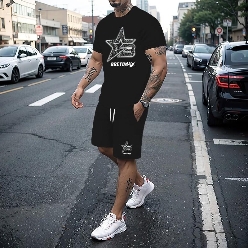 Heiß verkaufendes Sommer-Neu-T-Shirt+Shorts 2-teiliges Set für Herren Casual Fitness Jogging Sportbekleidung Hip-Hop Atmungsaktiv Kurzärmelig