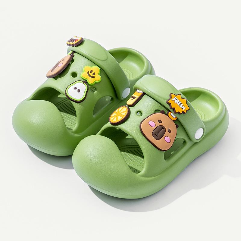 

сандалии симпатичные капибара мальчики и девочки домашняя уличная пляжная обувь средние и большие мягкие подошвы классные тапочки 220 [inner length of the shoe 21cm] зелёный