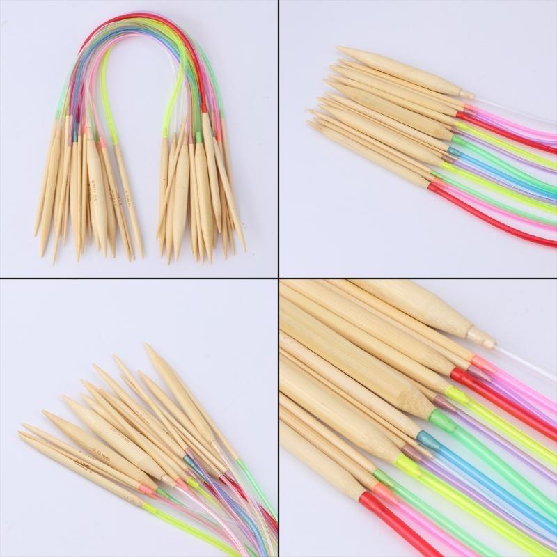 18 Stück 18 Größen 40cm Mehrfarbige Rundstricknadeln aus Bambus 2,0-10mm