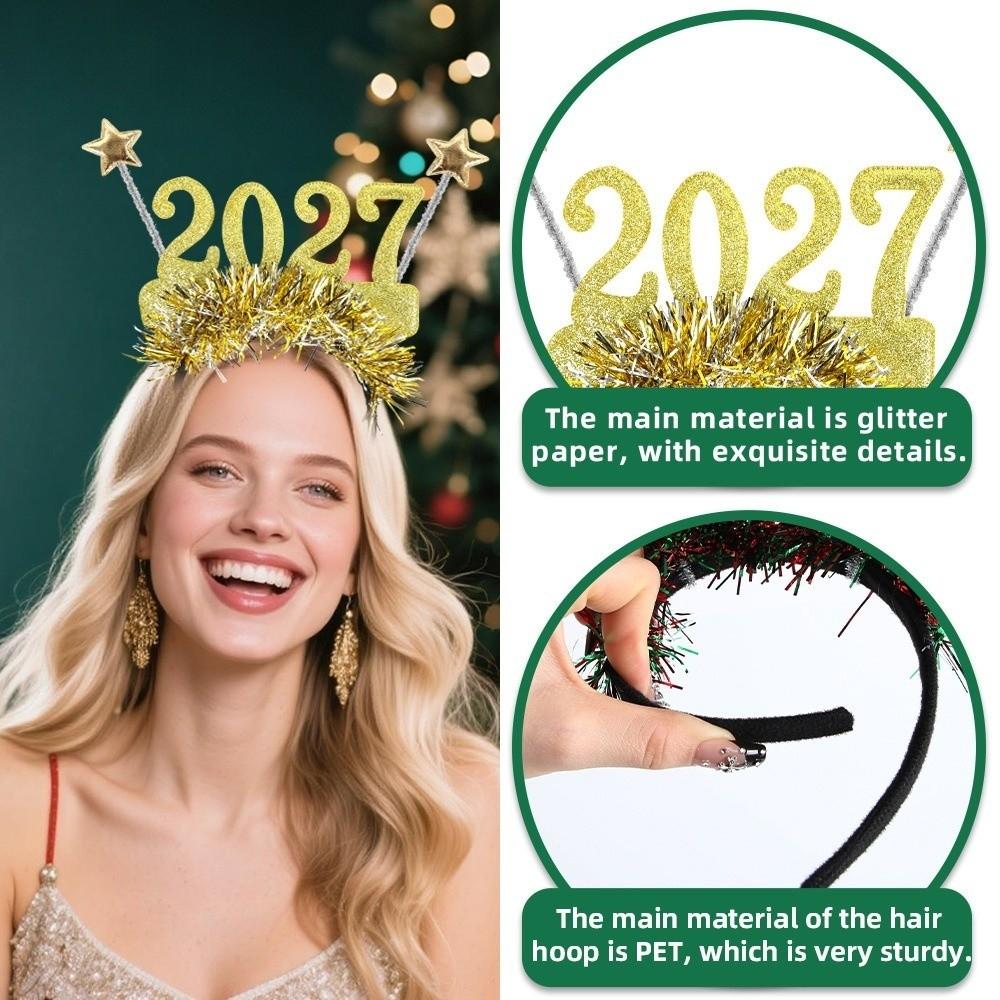 Sweet 2027 Happy New Year Headband Sequin Glitter Hair Hoop Christmas Headpiece Party Decoration