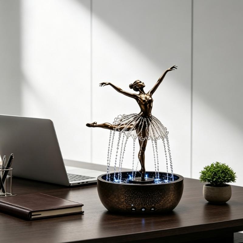 Tisch-Dekoration Wasserspiel Figur Akzent für Wohnzimmer Schlafzimmer oder Arbeitszimmer Aufstellung, Künstlerisches Indoor-Heimstück 21 x 21 x 28 cm