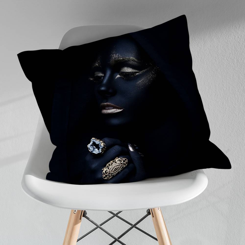 Golden Makeup Art Black Skin Throw Pillow Case Living Room Sofa Cushion Cover For Home Bedroom Decoration Protector