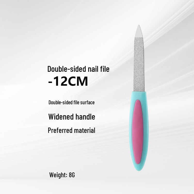 Lime à ongles double face en acier inoxydable avec manche en plastique pour manucure à domicile