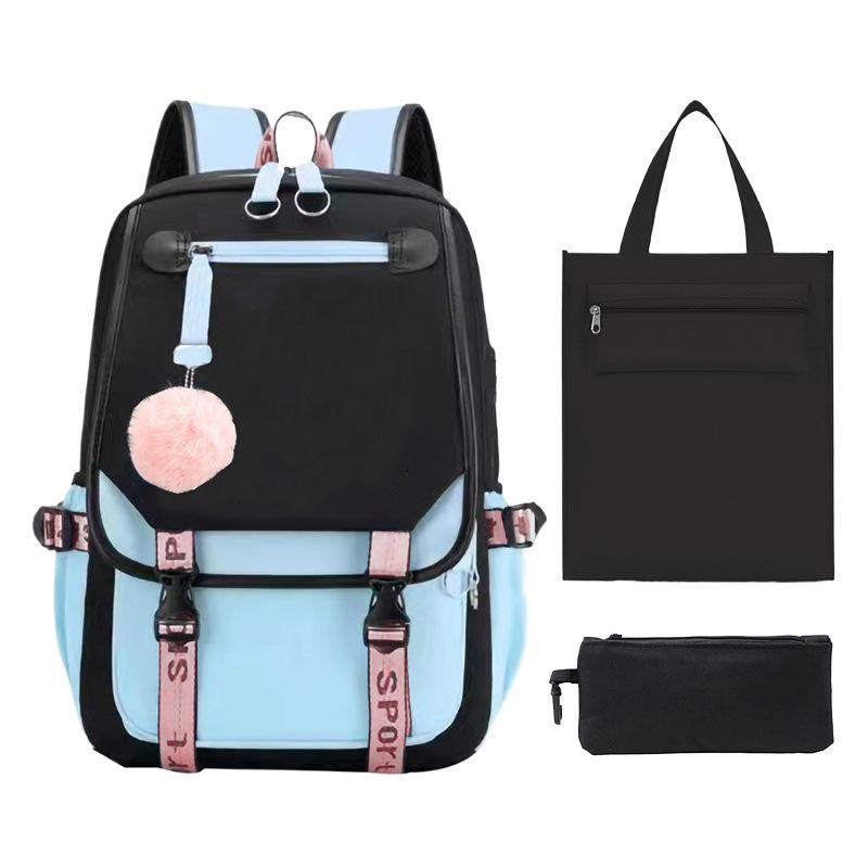 DIY printed primary and secondary school students backpack unisex schoolbag three-piece set