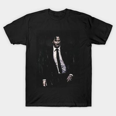 Men Black Print T-shirt John Wick Minimal No-Cut Transfer Paper Print Cotton Tshirt
