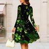 Women Plus Size Round Neck Long Sleeve Dark Blue Snowflake Printed A Line Dress