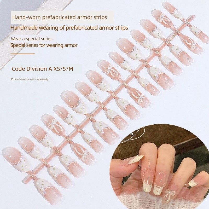 

Best Selling Wear Nail Tip Lace French Nail Stickers Sub-Size 30 Pieces Cartoon Children s Fun KT Short Nail Nude Color Bows BY1745 Lace French 30 small pieces