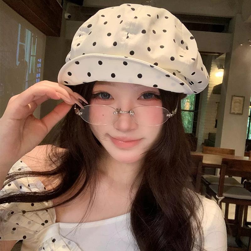 Cappelli Newsboy Ottagonali da Pittore con Visiera Rovesciata, Versatili per Primavera ed Estate, Versione Grande con Jacquard a Pois Coreano per Donna