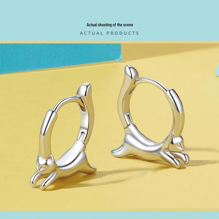 925 Sterling Silver Lively Cat Earrings: Versatile Platinum-Plated Kitten Jewelry for Women