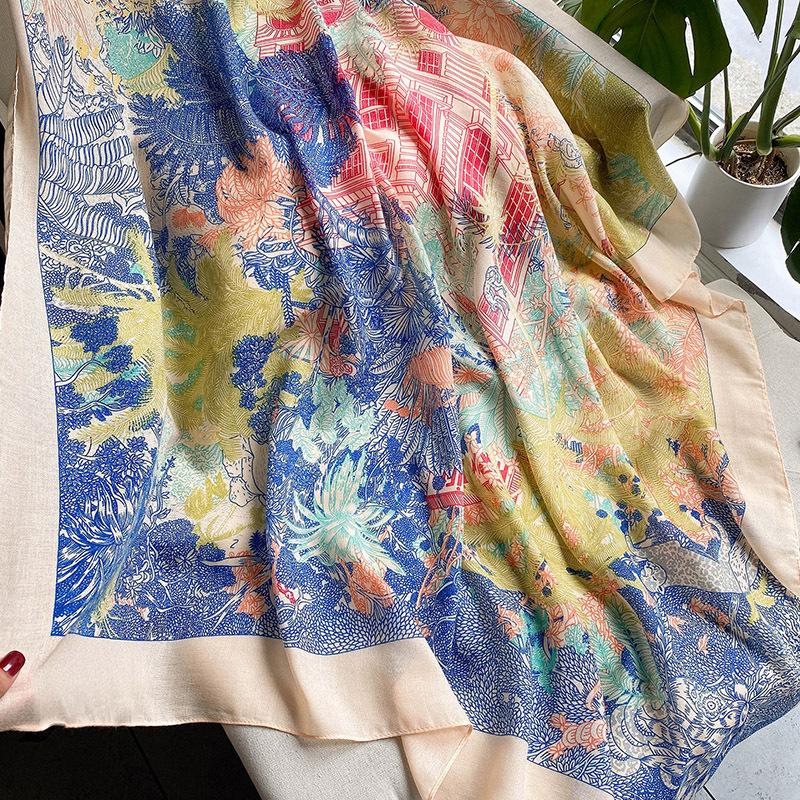 Versatile Cotton Linen Check Print Sun Protection Travel Shawl Scarf - Large 130 Square