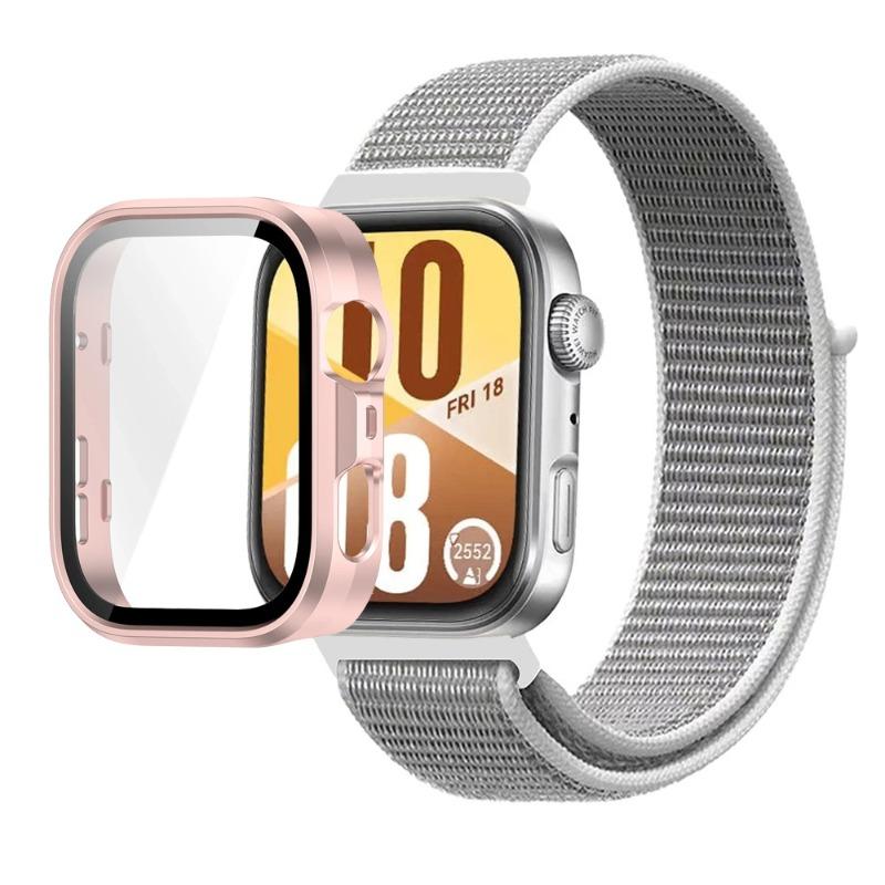 Pasek Nylonowy+Etui PC do Huawei Watch Fit 3/4/4 Pro Chroniące przed Upadkiem+Wygodna Oddychająca Opaska na Nadgarstek Correa
