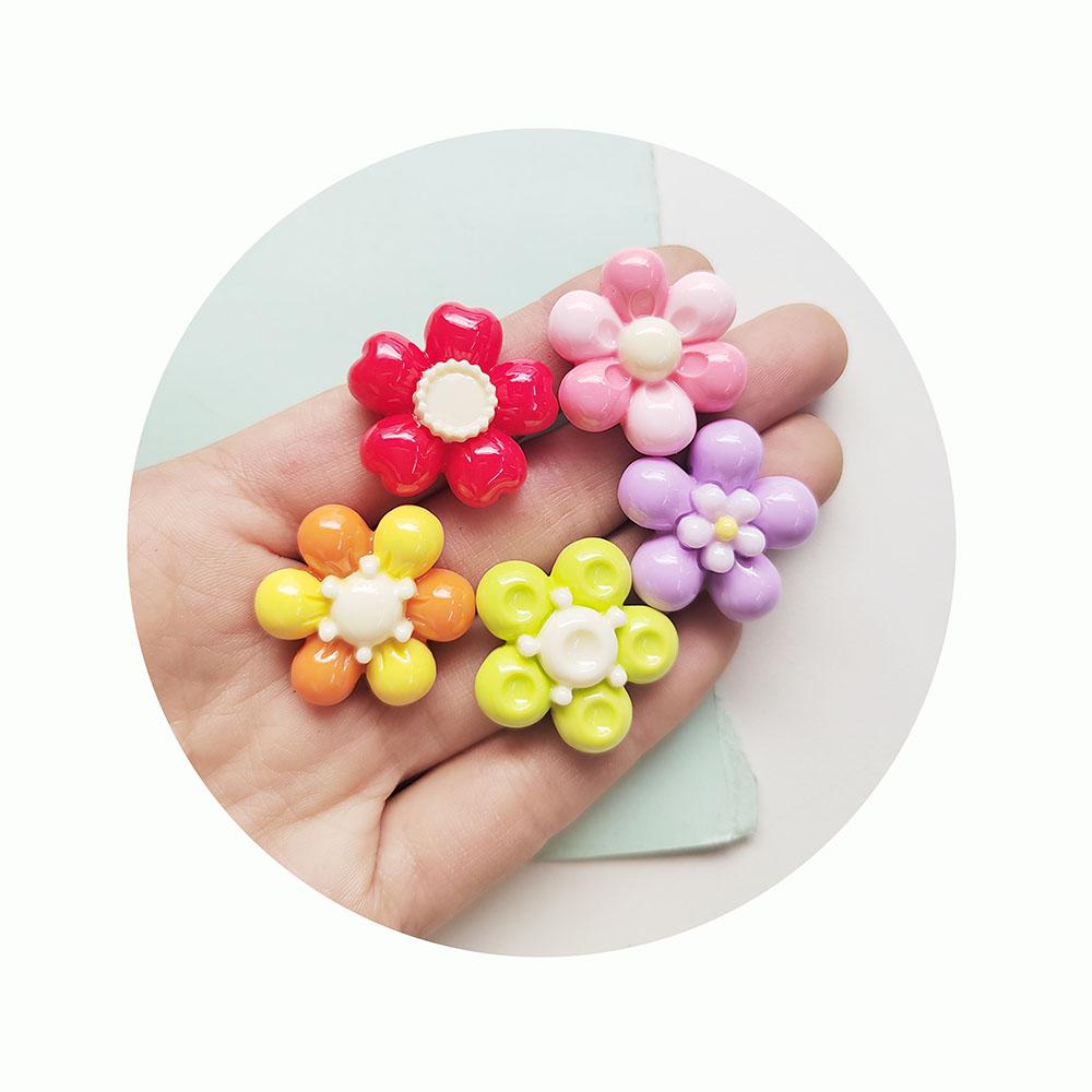 100pcs Popular Kawaii Flower Resin Beads Fit Hair Accessories Doll House Toy Slime Decoration