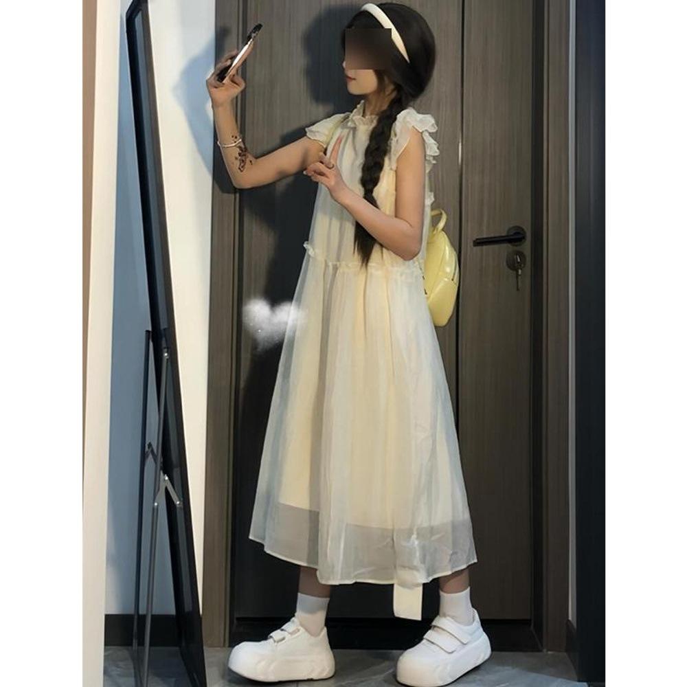 French First Love Small Flying Sleeve Dress Women's Summer New Girl Small Pear-shaped Figure Seaside Vacation Dress