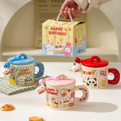 Ceramic Cup With Lid Cute High-Value Drinking Cup Creative Souvenir Home Couple Office Coffee