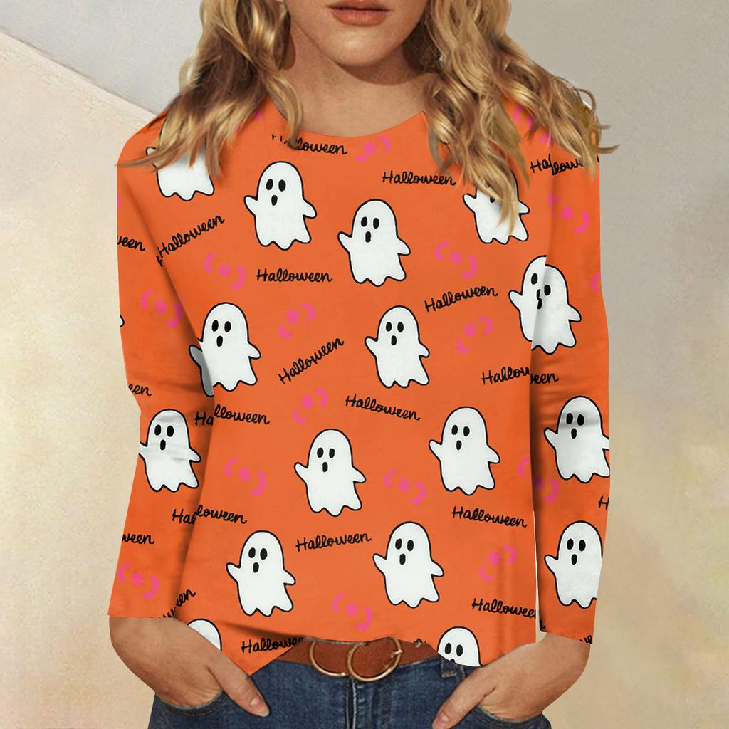Women's Daily Casual Long-sleeved Flowers Printed Crew-neck Top