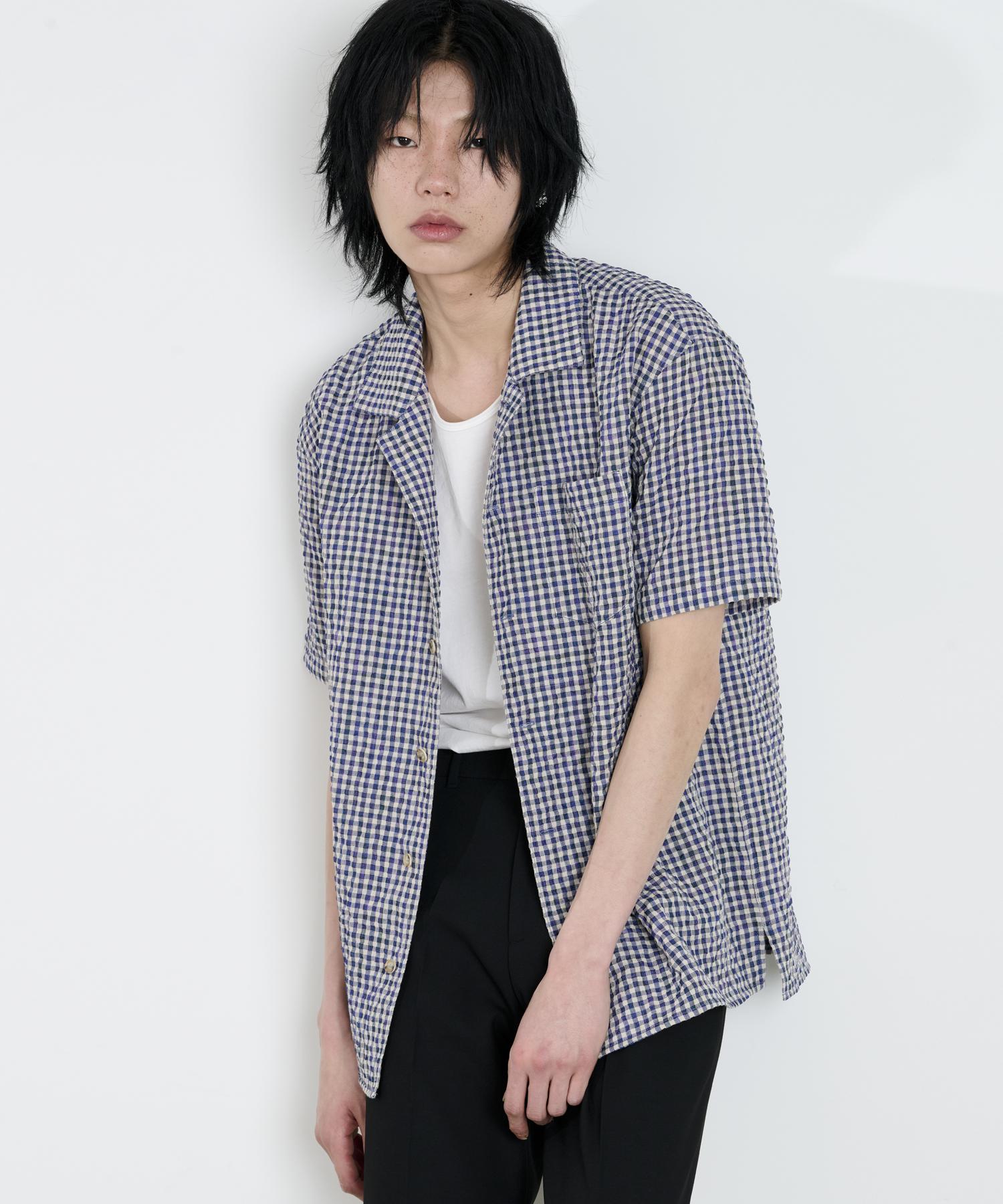 The Dusty White Blue Textured Half-Sleeve Shirt Blue Check/M