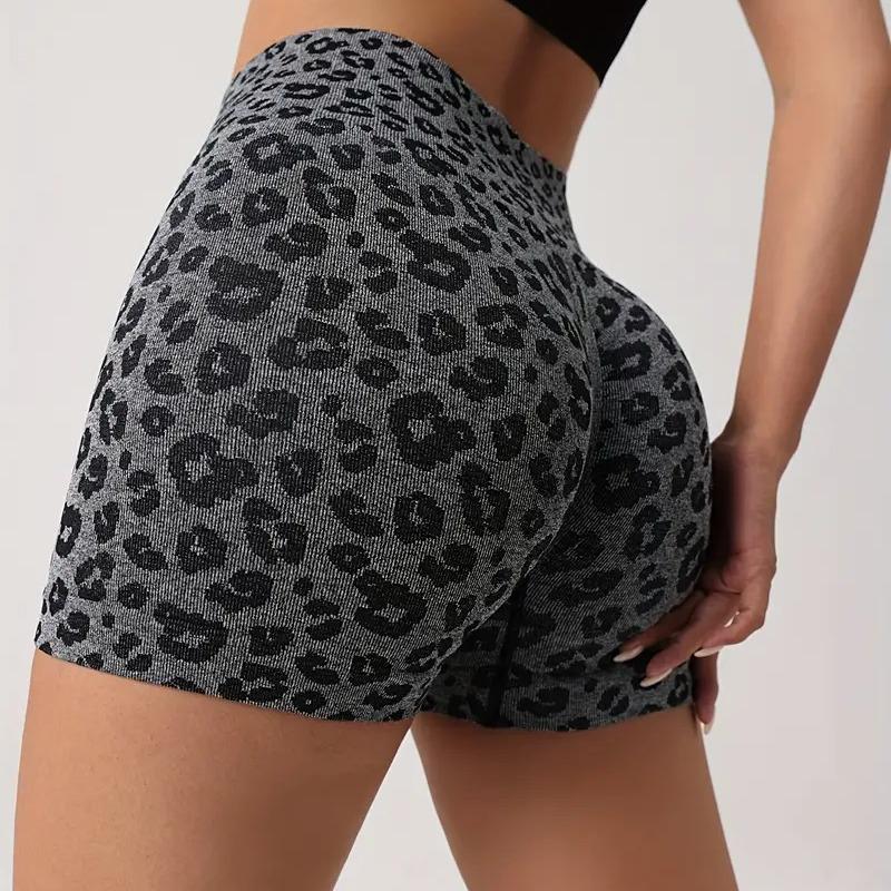 Europeiske og amerikanske kvinners sømløse leopard-yogashorts - Hofteløftende ferskendesign for løping og fitness