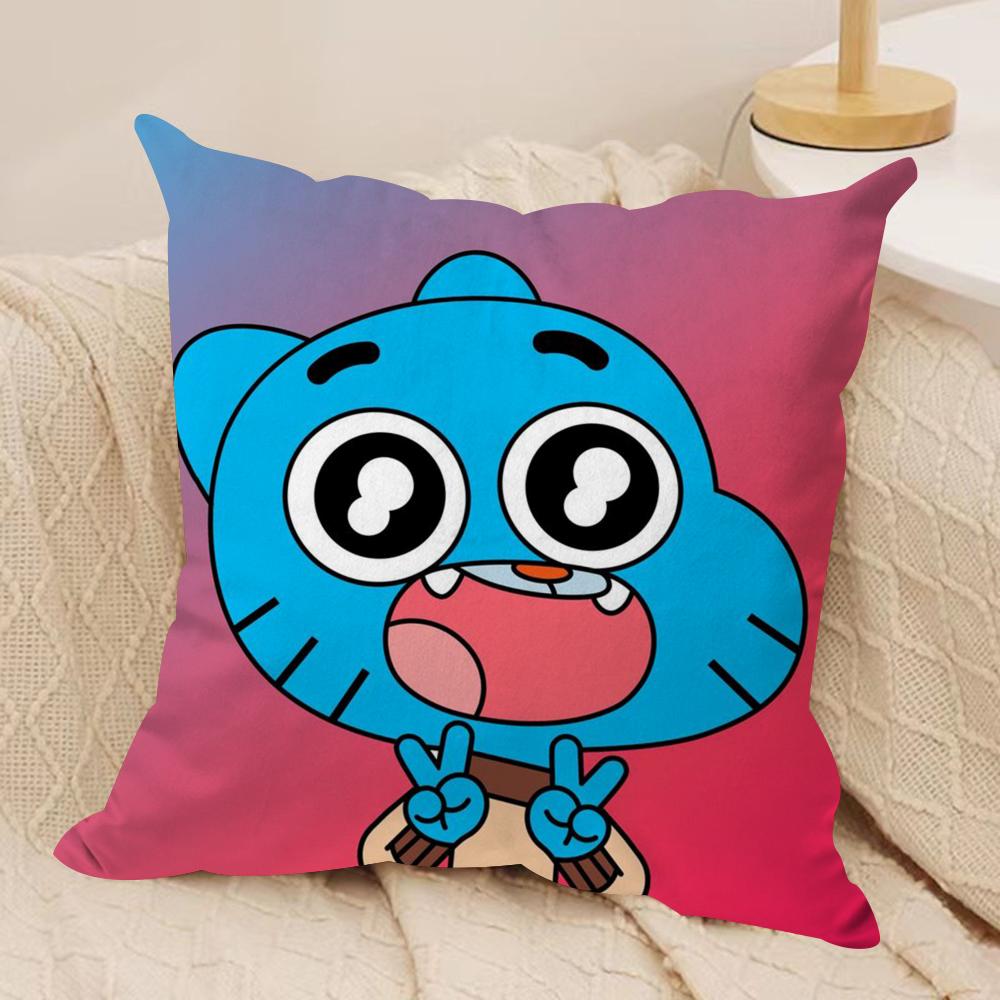 Animation Amazing World Gumball Cushion Cover Soft Plush Fabric DoubleSided Printed Sofa Cushion Cover for All Seasons Decor