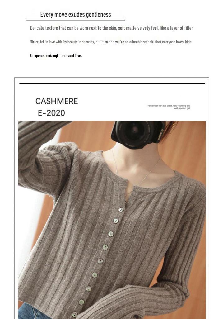 Women's Slimming Round Neck Knit Cardigan: Early Autumn Outerwear, Simple Inner Layer Jacket