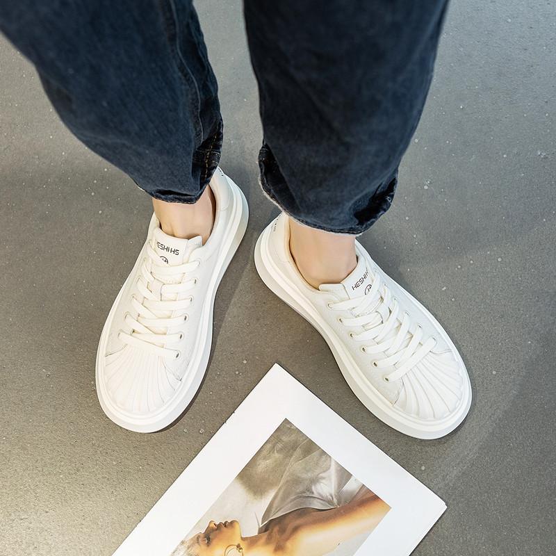 Small Height-increasing Women's Shoes Shell Head Real Soft Leather Thick-soled Little White Shoes Women's 2025 Spring and Autumn New Sports and Leisur