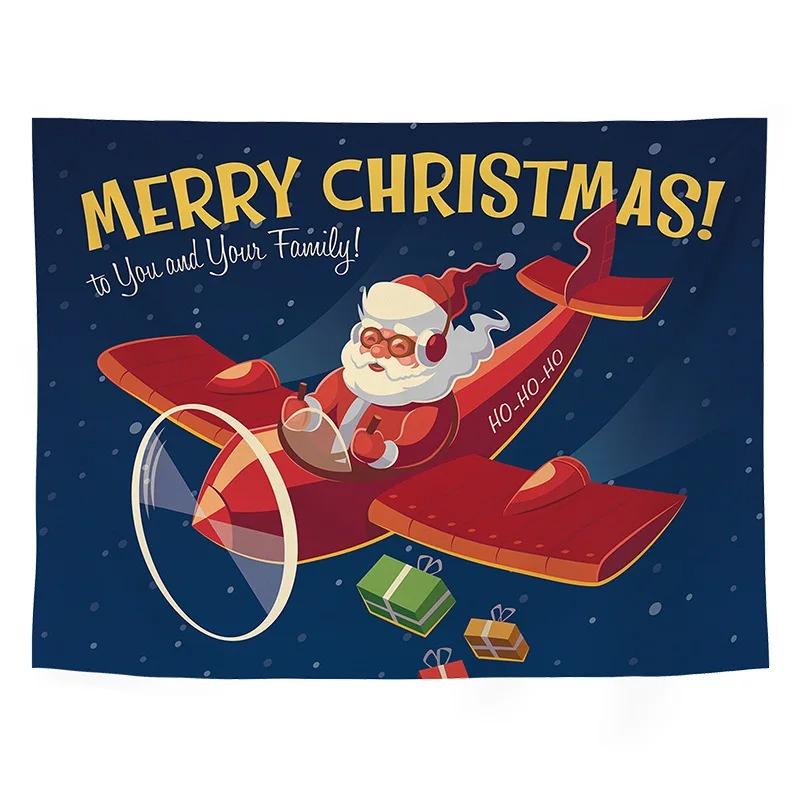 Cartoon Santa Claus Pattern Tapestry Home Bedroom Living Room Wall Decoration Christmas Theme Tapestry