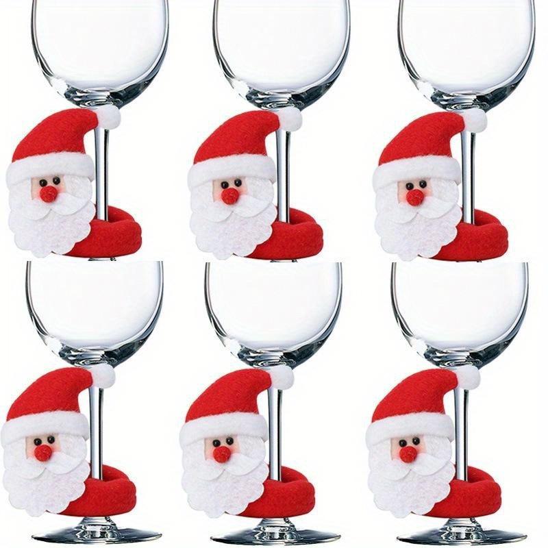 6Pcs/SET Christmas Wine Glass Cover Santa Claus Elk Snowman Wine Cup Cover Tags Decoration Xmas New Year Table Decor