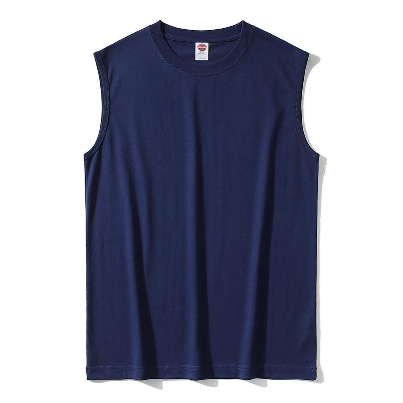 Men's 220g Pure Cotton Sleeveless Japanese T-Shirt with Print - Trendy Solid Color Vest