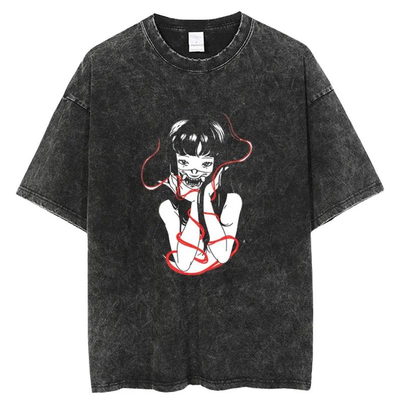 Streetwear Oversize Acid Tričko Pro Muže Ženy Thriller Komiksová Grafika Tričko Léto Prané Staré FuJiang Anime Top Trička