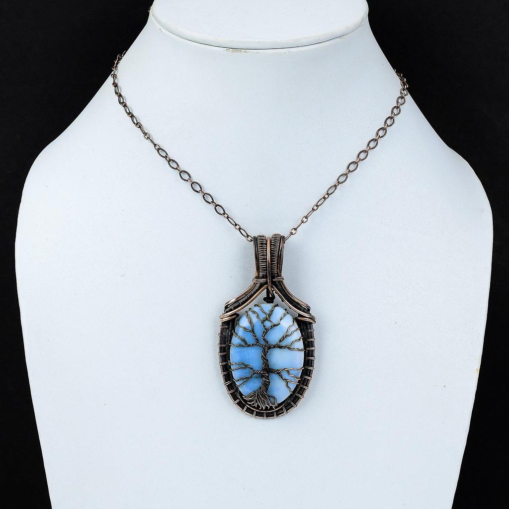 Árvore da Vida Owyhee Opala Gemstone Fio de Cobre Puro Enrolado Feito à Mão Pingente Jóia