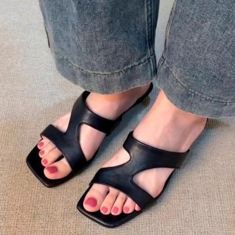 Fashion 2025 New  Low Heels Concise Slides Slip On Casual Slingback Mules Brand Elegant Summer Beach Women Outside Slippers