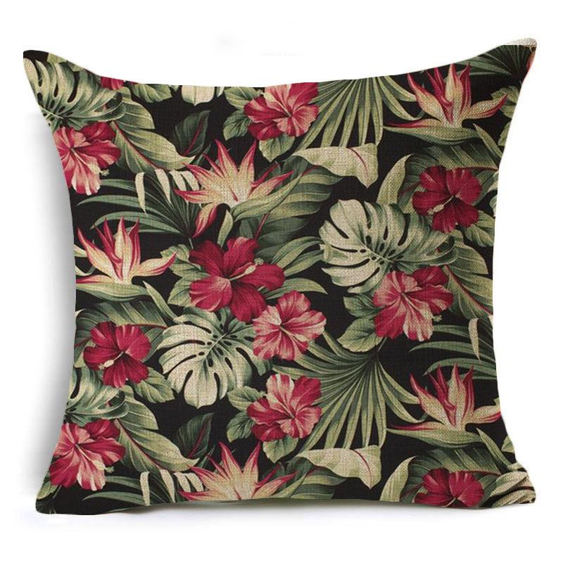 New Flax Tropical Flower Plant Flamingo Hibiscus Flower Pillowcase Cushion Cover