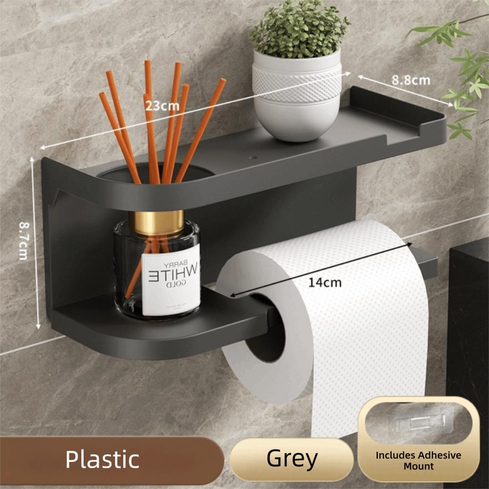 Self Adhesive Toilet Paper Holder No Drill Wall Mounted Tissue Holder with Phone Shelf Roll Paper Storage Shelf Household