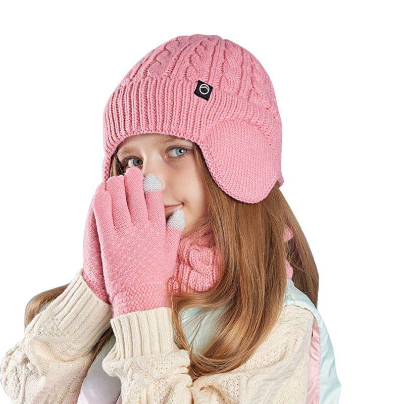 Kids Winter Knitted Warm Hat Scarf Gloves 3pcs Sets