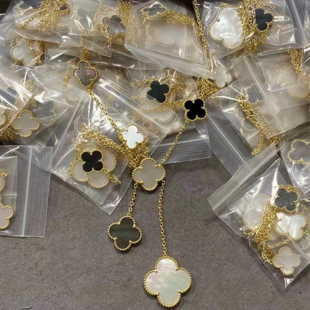 Four-leaf Clover Necklace for Women White Mother-of-pearl Carnelian Large and Small Flowers Six-flower Sweater Chain