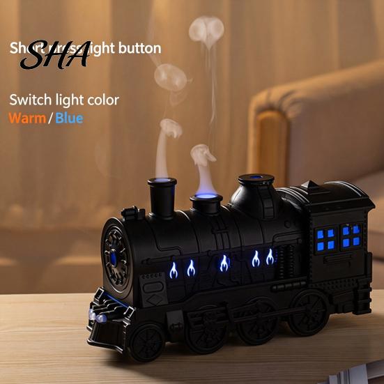 Dual Mode Mist Diffuser for Yoga Vintage Steam Train Aroma Diffuser, 300ml Ultrasonic Cool Humidifier with Decorative Air Christmas Gift LED
