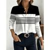 Ladies Elegant Lapel Shirt, Striped Print Design, Suitable for Multiple Occasions