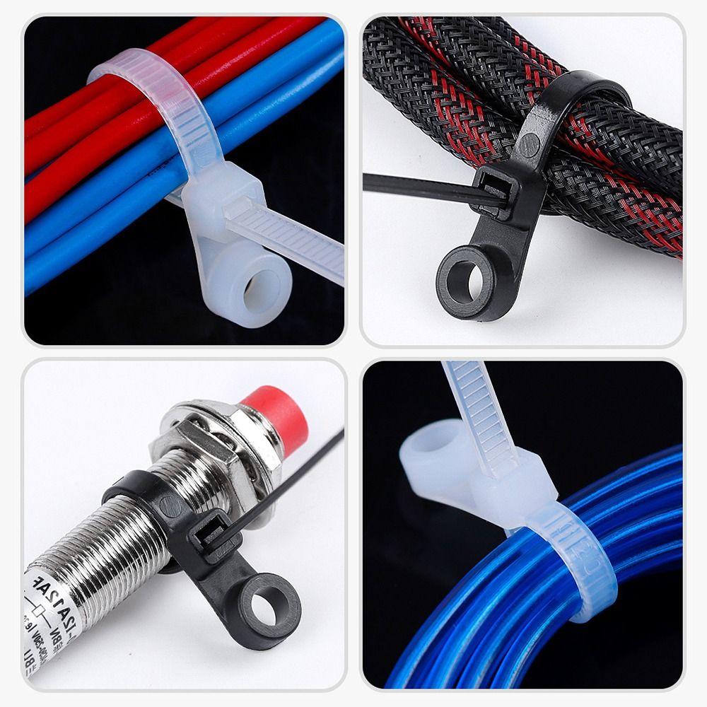 100Pcs Plastic Snap Binding Self Locking Fixed Head Bundle Tie Straps Screw Hole Cable Ties Fixed Cable Tie Cable Zip Ties
