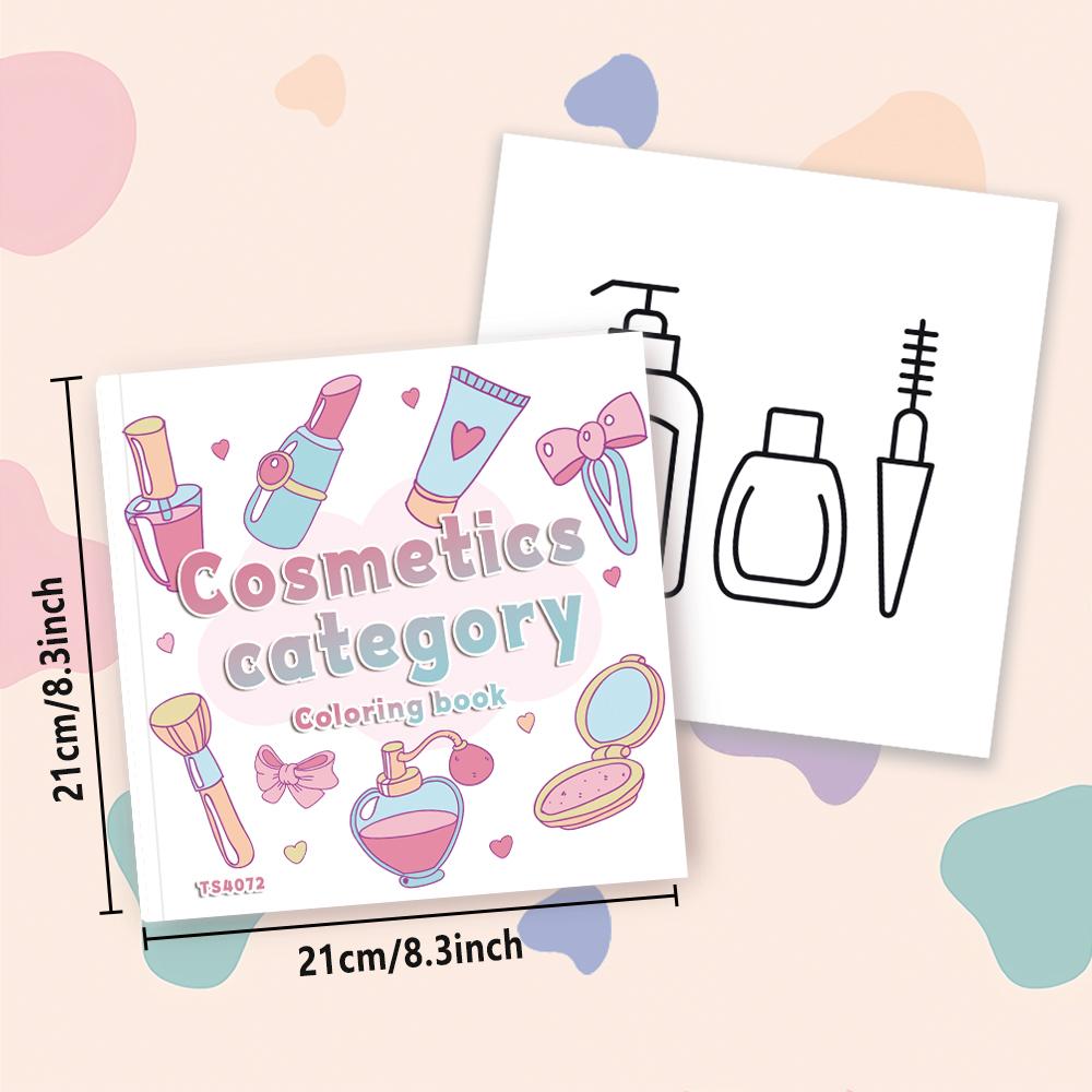 1pc,Cute Coloring Book - 30 Different Cosmetic Elements Patterns,100gsm 8.3x 8.3 Suitable for Anxiety Relief,Gift for Friends
