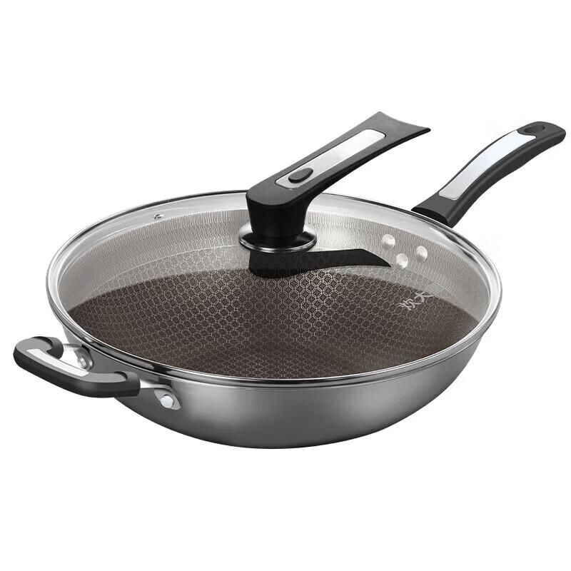 Chudaohuang 34cm 304 Stainless Steel Honeycomb Non-stick Wok